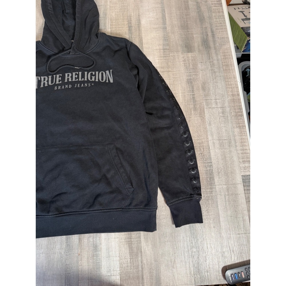 True Religion Mens Tonal Silicone Tape Logo Hoodie Black 2XL Pullover 700977 - Picture 12 of 12